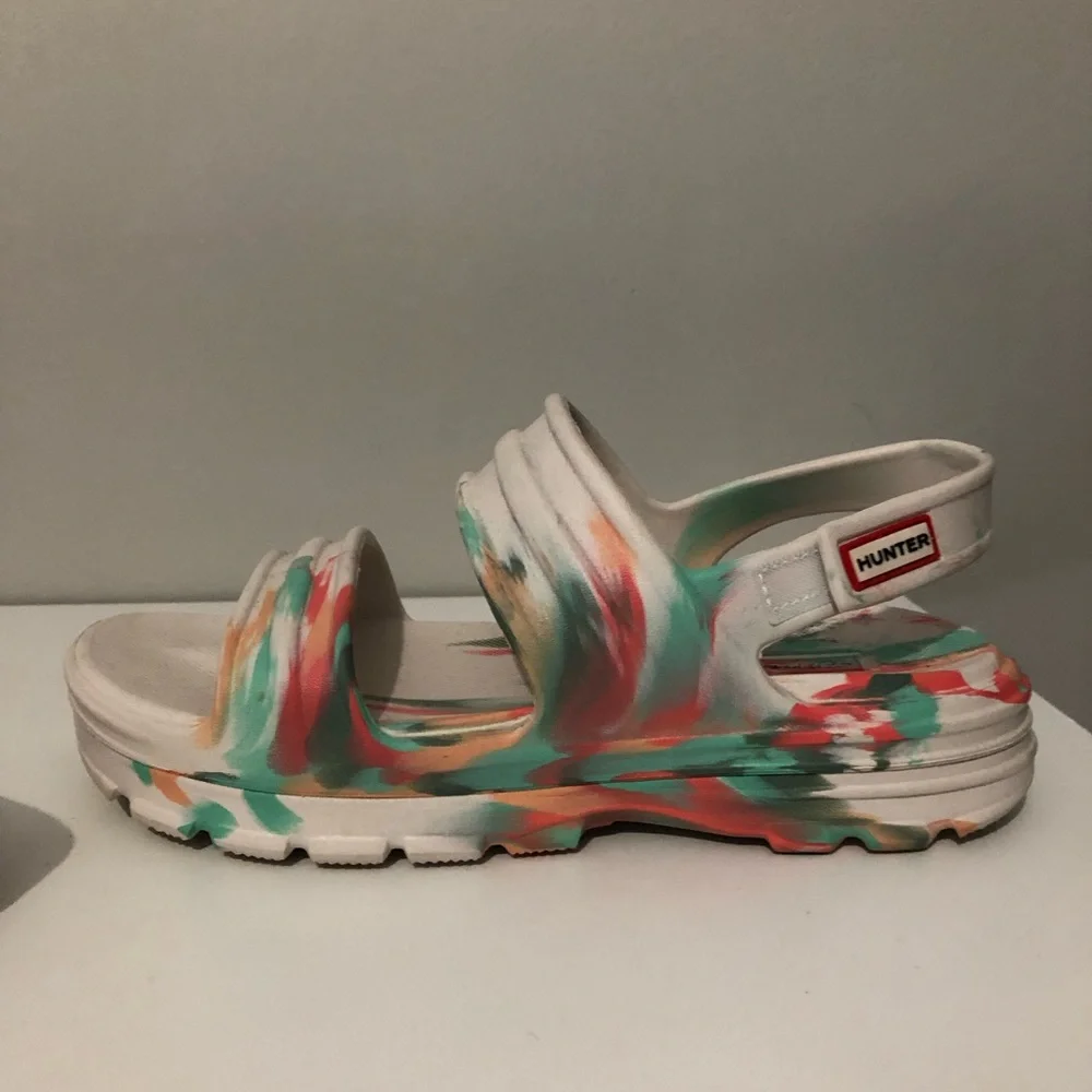 Hunter Bloom Algae Foam Slide Sandals White Marbled Tie Dye Women’s US 10 UK 8
